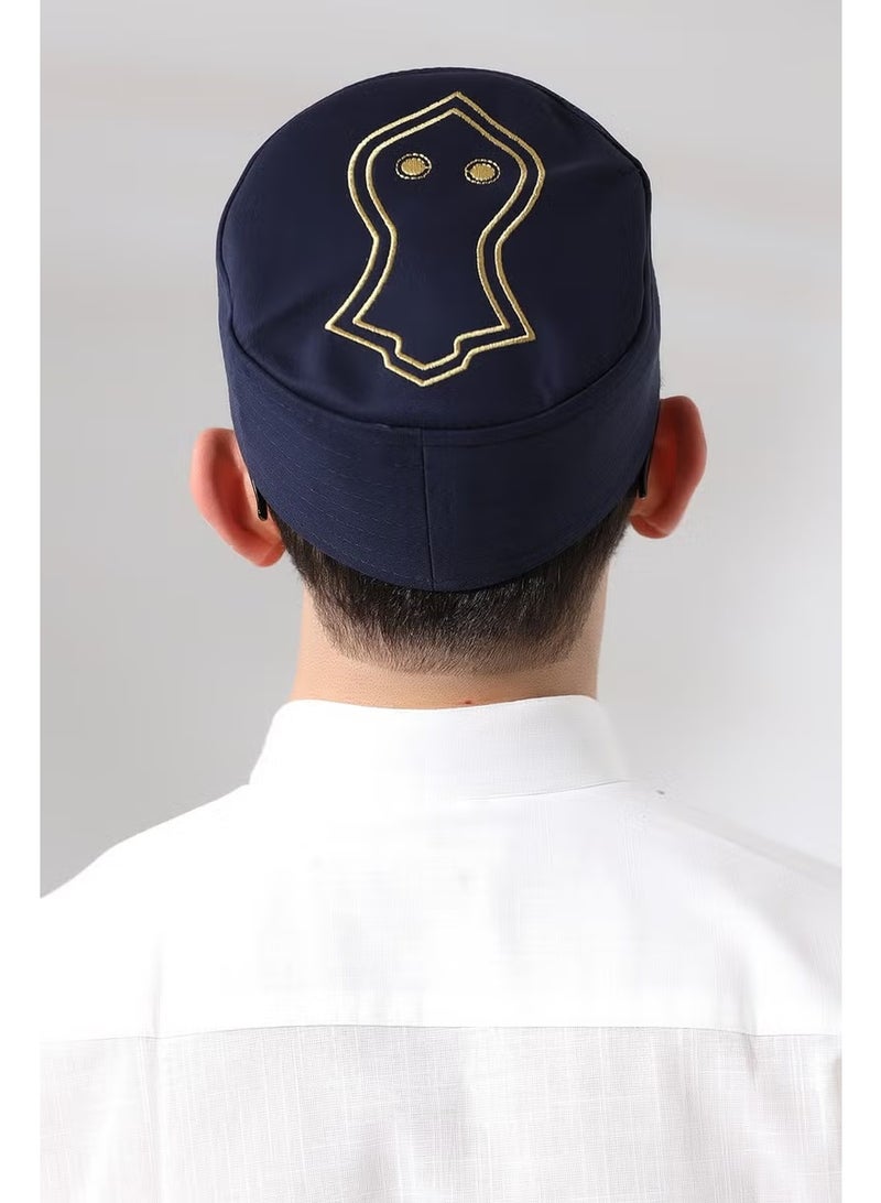 Ihvan Navy Blue Quilted Nalı Şerif Embroidered Pattern Prayer Skull - Image 4